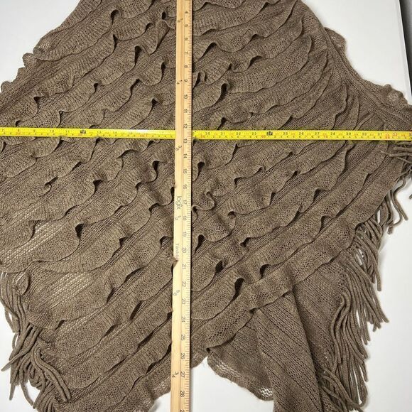 Womens Knitted Poncho Ruffle Brown Bohemian Style One Size - Picture 8 of 10